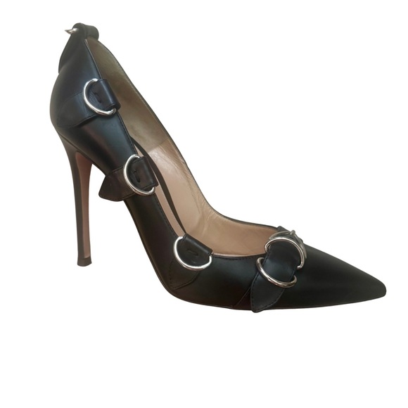 Gianvito Rossi Shoes - Gianvito Rossi Clash Black Leather Heels with Bucle Detail